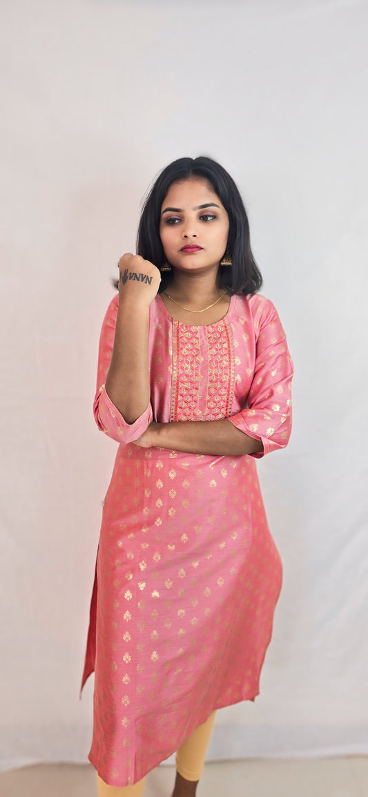 Regular Wear Kurti Pink Gold9