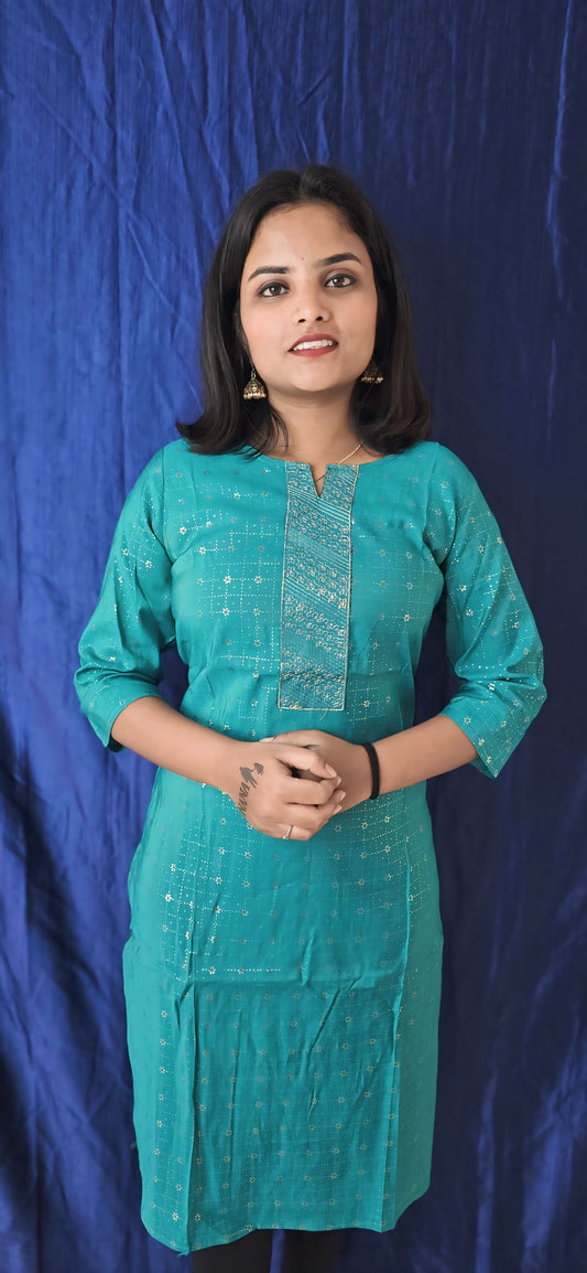 Regular Wear Kurti  Green Gold11